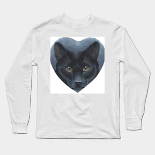 Black Cat Heart Portrait Long Sleeve T-Shirt